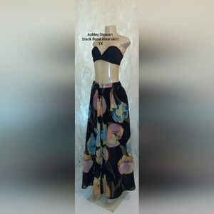 Ashley Stewart Black Floral Maxi Skirt 1X